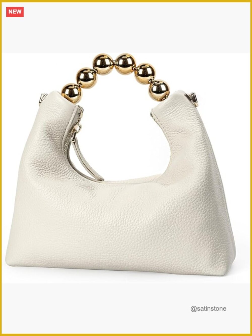 Genuine Leather Top Handle Clutch Purse With Chain Strap